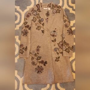 Floral Embroidered Cardigan Coat